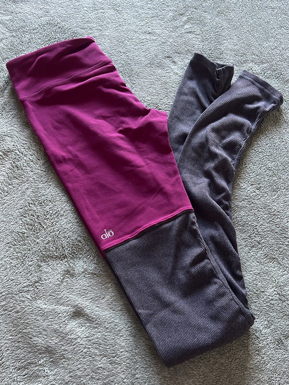 ALO Yoga Kids Two-Tone Magenta and Charcoal Leggings